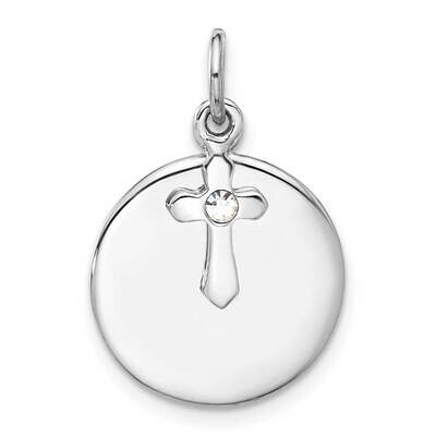 Rhodium-Plated Circle Disk CroClear Crystal Pendant Sterling Silver QC11426, MPN: QC11426,