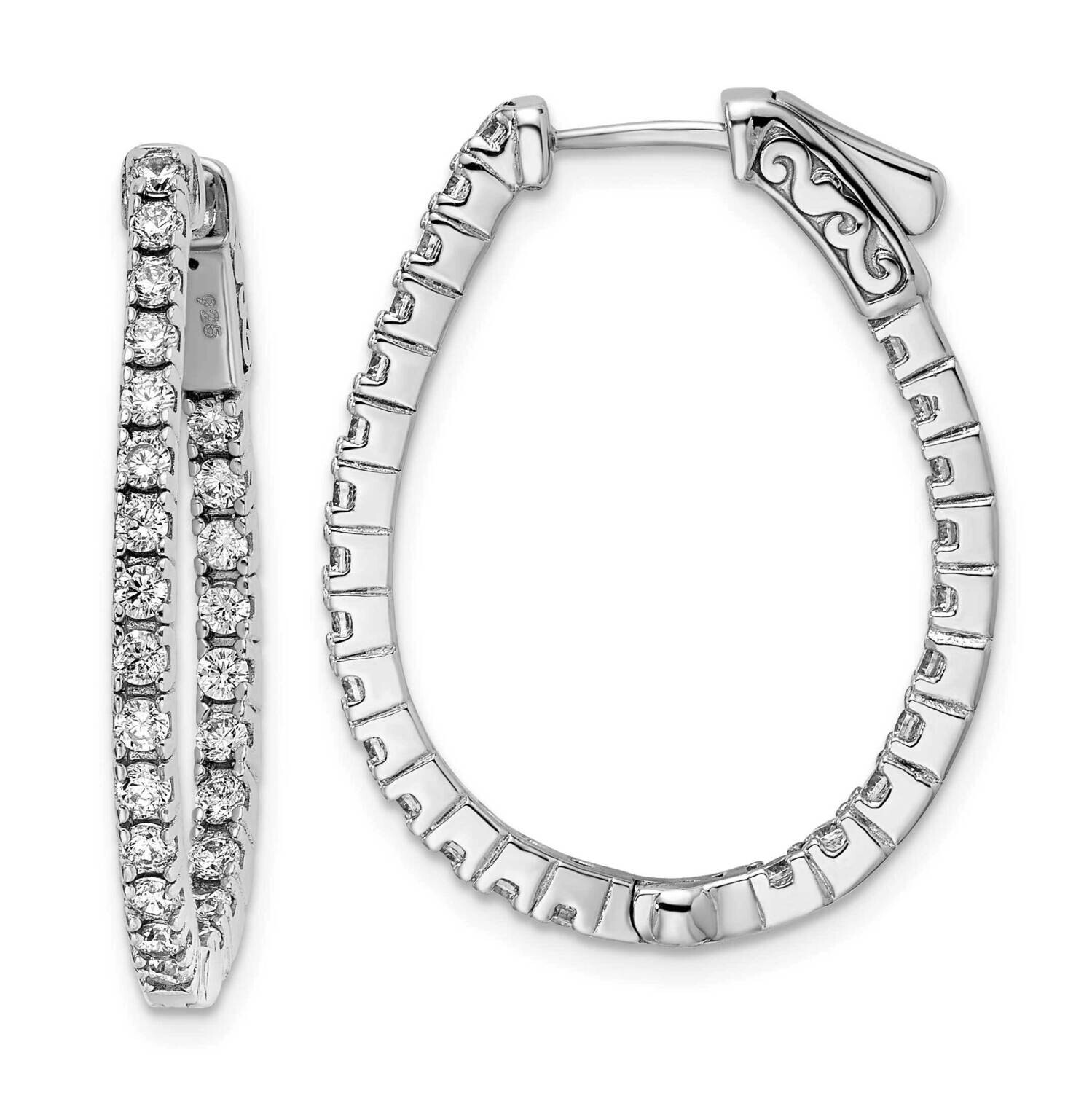 Sterling Shimmer 50 Stone 1.75mm CZ In Out Oval Hinged Hoop Earrings Sterling Silver Rhodium-Plated…