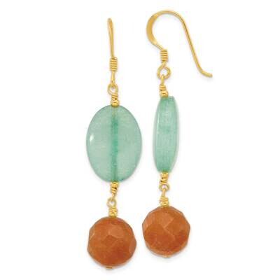 Gold-Plated Red Aventurine Blue Quartz Dangle Earrings Sterling Silver QE17318, MPN: QE17318,