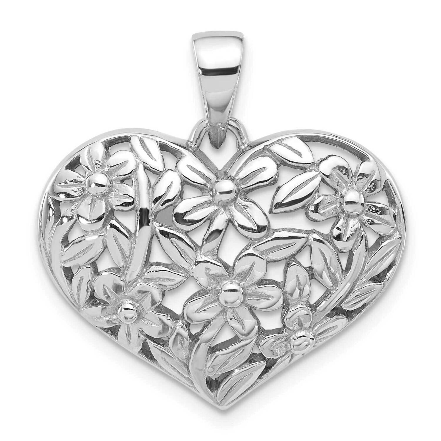 Polished Flower Heart Pendant Sterling Silver Rhodium-Plated QC11279, MPN: QC11279,