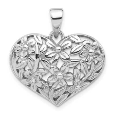 Polished Flower Heart Pendant Sterling Silver Rhodium-Plated QC11279, MPN: QC11279,