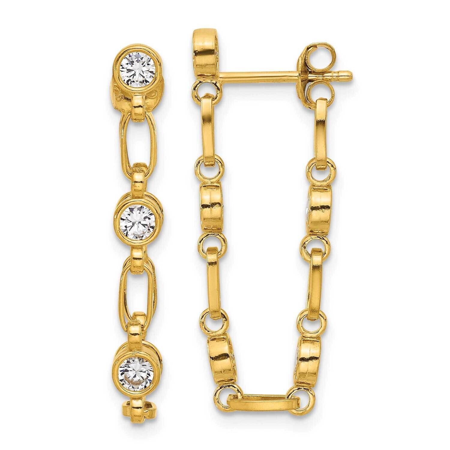 Gold-Tone Bezel CZ Post Dangle Earrings Sterling Silver QE17163GP