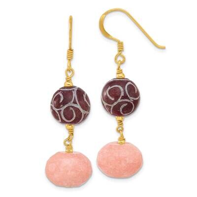 Gld-Plate Polished Peach Red Jade Swirl Dangle Earrings Sterling Silver QE17325, MPN: QE17325,