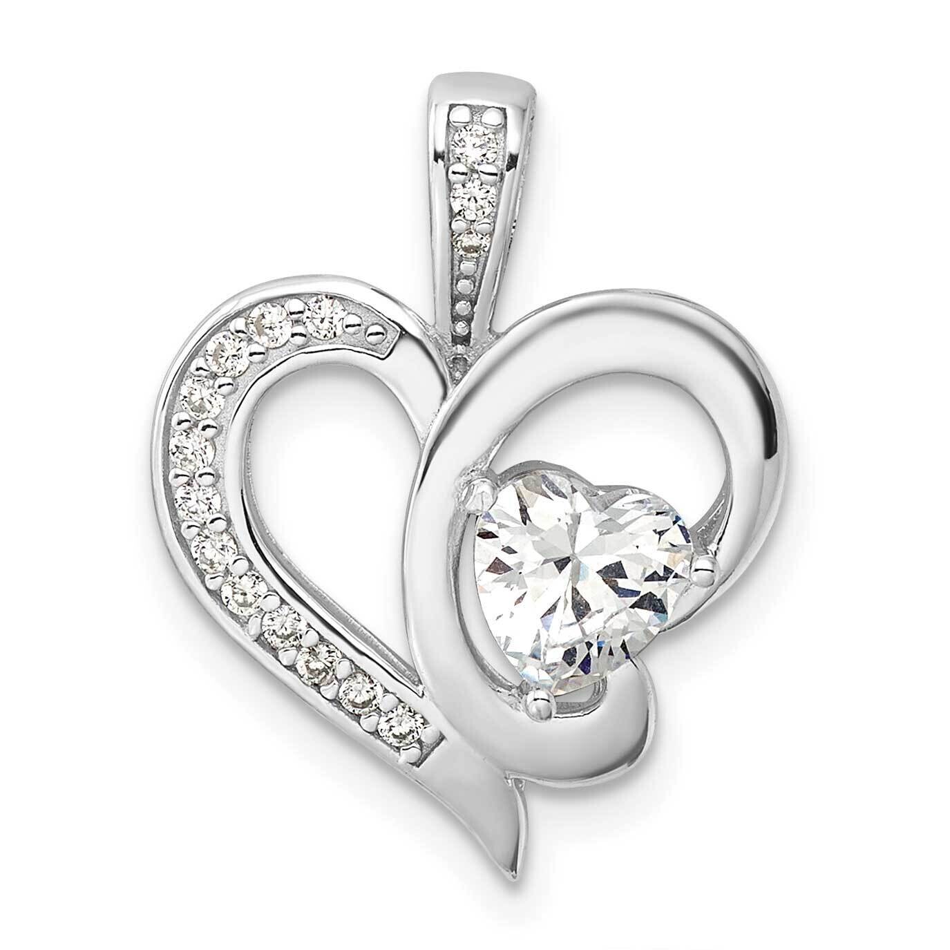 CZ Heart Pendant Sterling Silver Rhodium-Plated QC11269, MPN: QC11269,