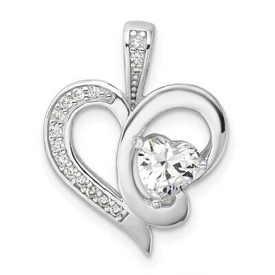 CZ Heart Pendant Sterling Silver Rhodium-Plated QC11269, MPN: QC11269,