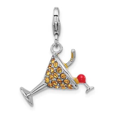 Amore La Vita Rhod-Pl Enamel Swarov Crystal 3-D Martini GlaCharm Sterling Silver QCC1280, MPN: QCC1…