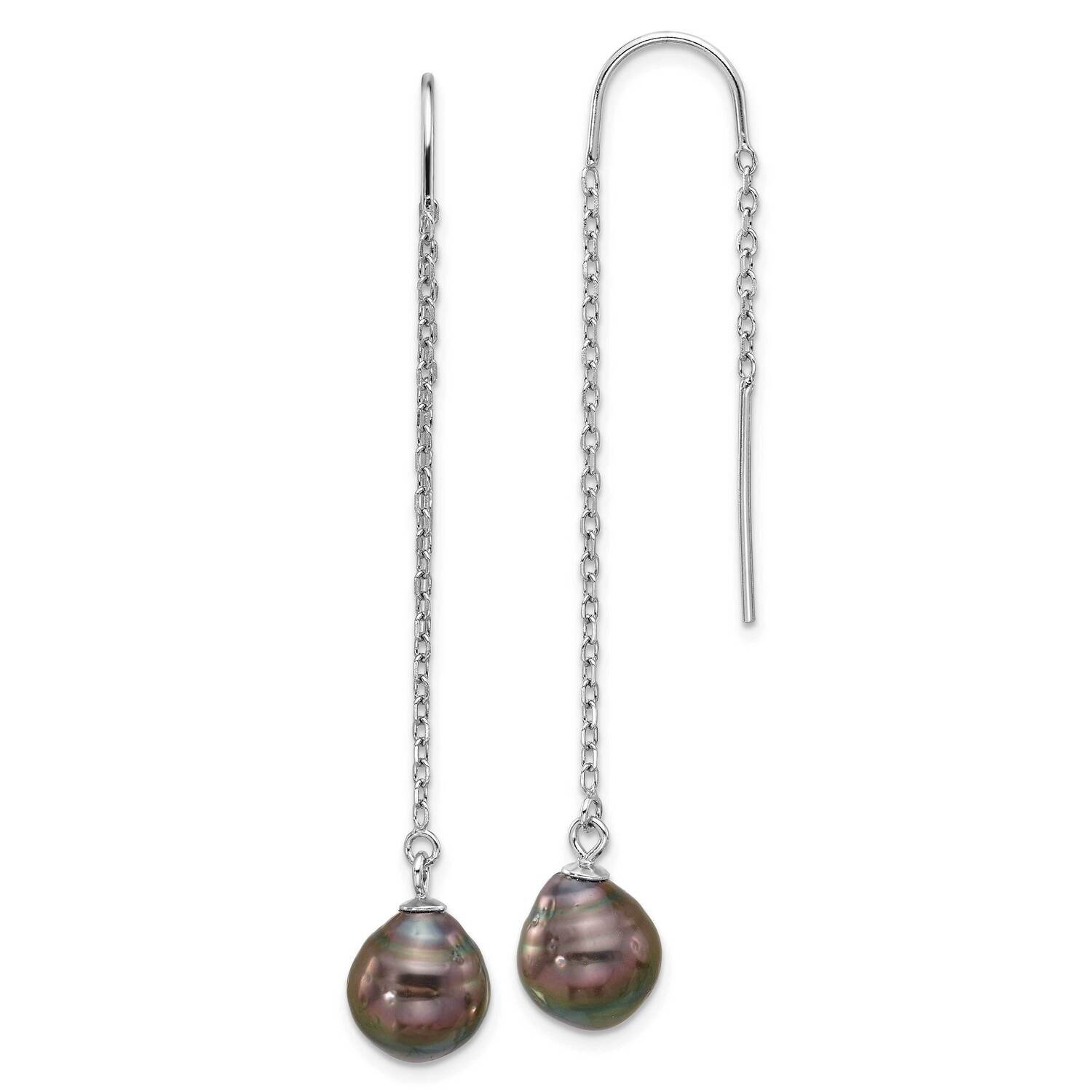 Black Tahitian Pearl Threader Earrings Sterling Silver Rhodium-Plated QE16715, MPN: QE16715,