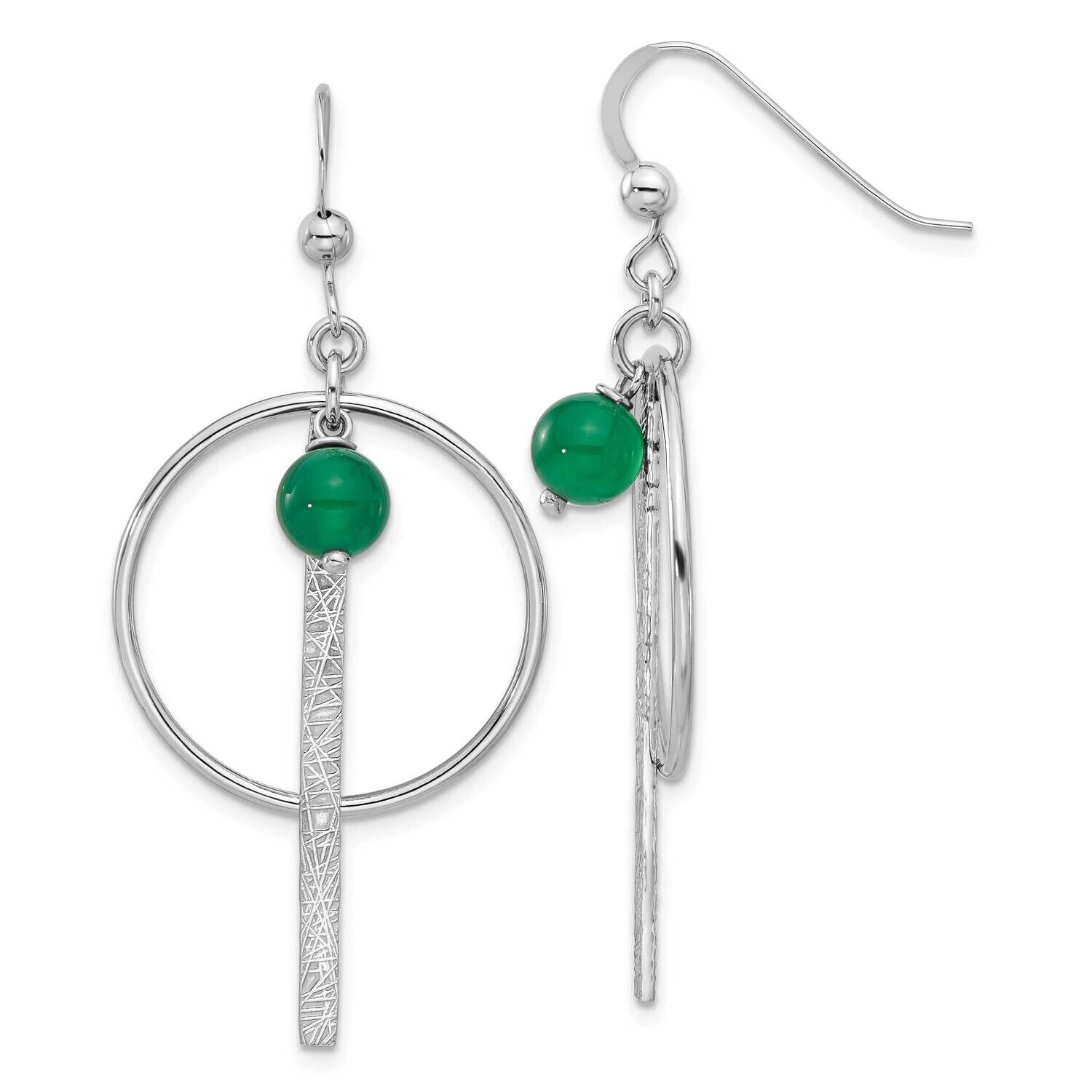 Circle Bar Green Onyx Dangle Earrings Sterling Silver Rhodium-Plated QE17430, MPN: QE17430,