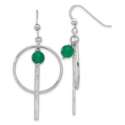 Circle Bar Green Onyx Dangle Earrings Sterling Silver Rhodium-Plated QE17430, MPN: QE17430,