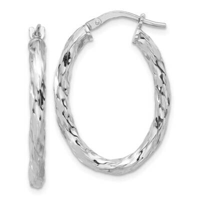 Rh-Plated Polished Textured Twisted Oval Hoop Earrings Sterling Silver QE16834, MPN: QE16834,