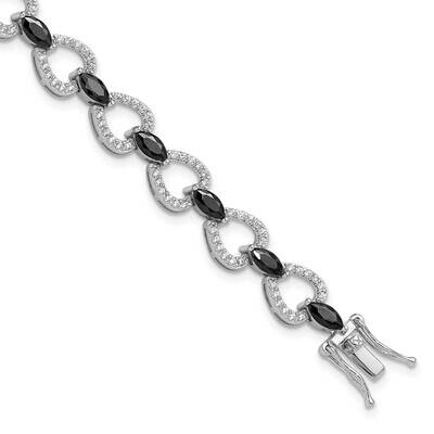 Cheryl M Fancy Marquise-Cut Black CZ Brilliant-Cut White CZ 7.5 Inch Bracelet Sterling Silver Rhodi…