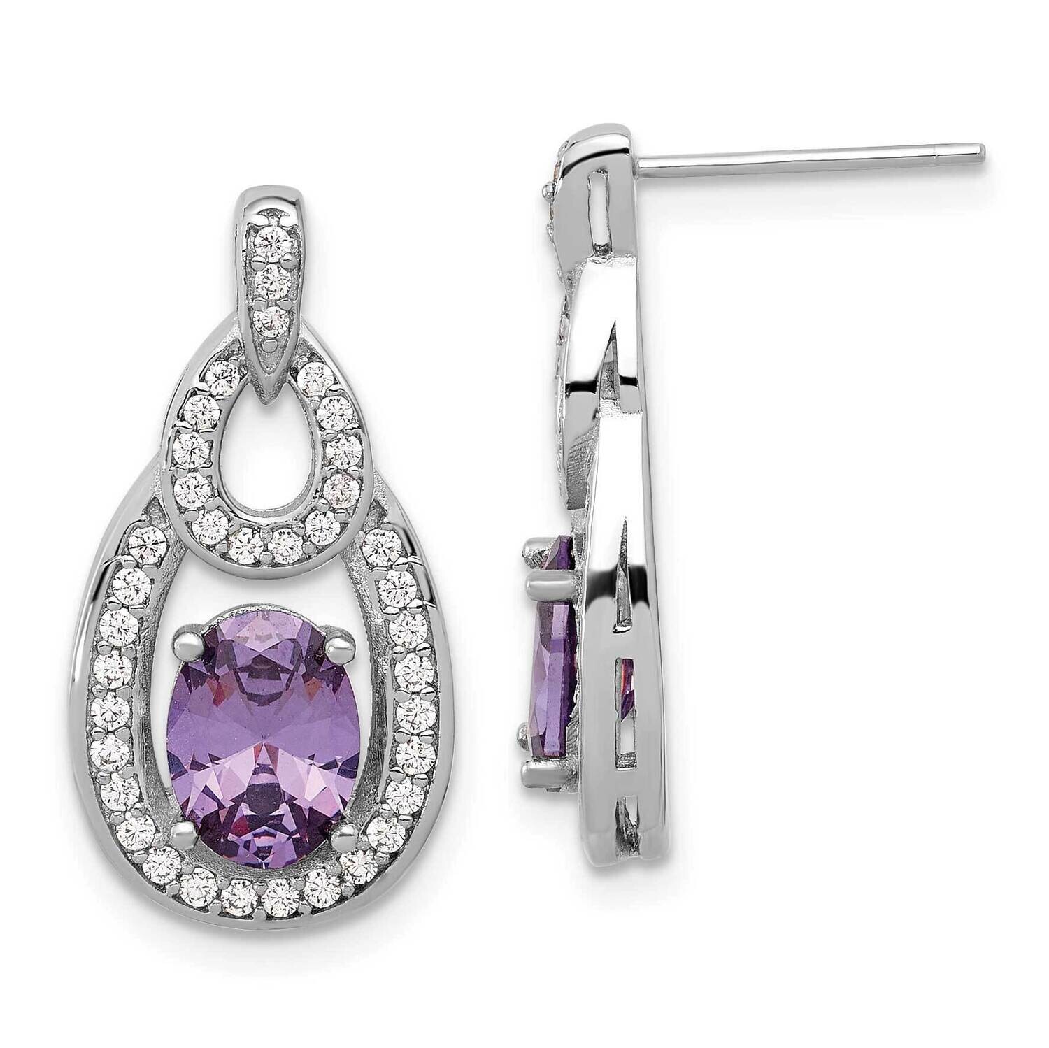 CZ Purple Zircon Post Dangle Sterling Silver Rhodium-Plated QE17160, MPN: QE17160,