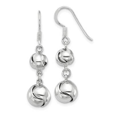 Knot Dangle Shepherd Hook Earrings Sterling Silver Polished QE17033, MPN: QE17033,