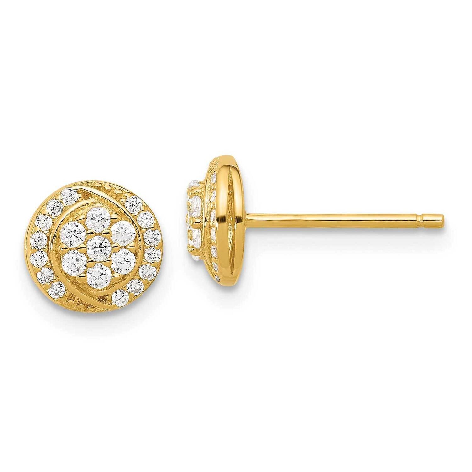 Gold-Tone Polished Cluster Pavc CZ Post Earrings Sterling Silver QE17099GP, MPN: QE17099GP,