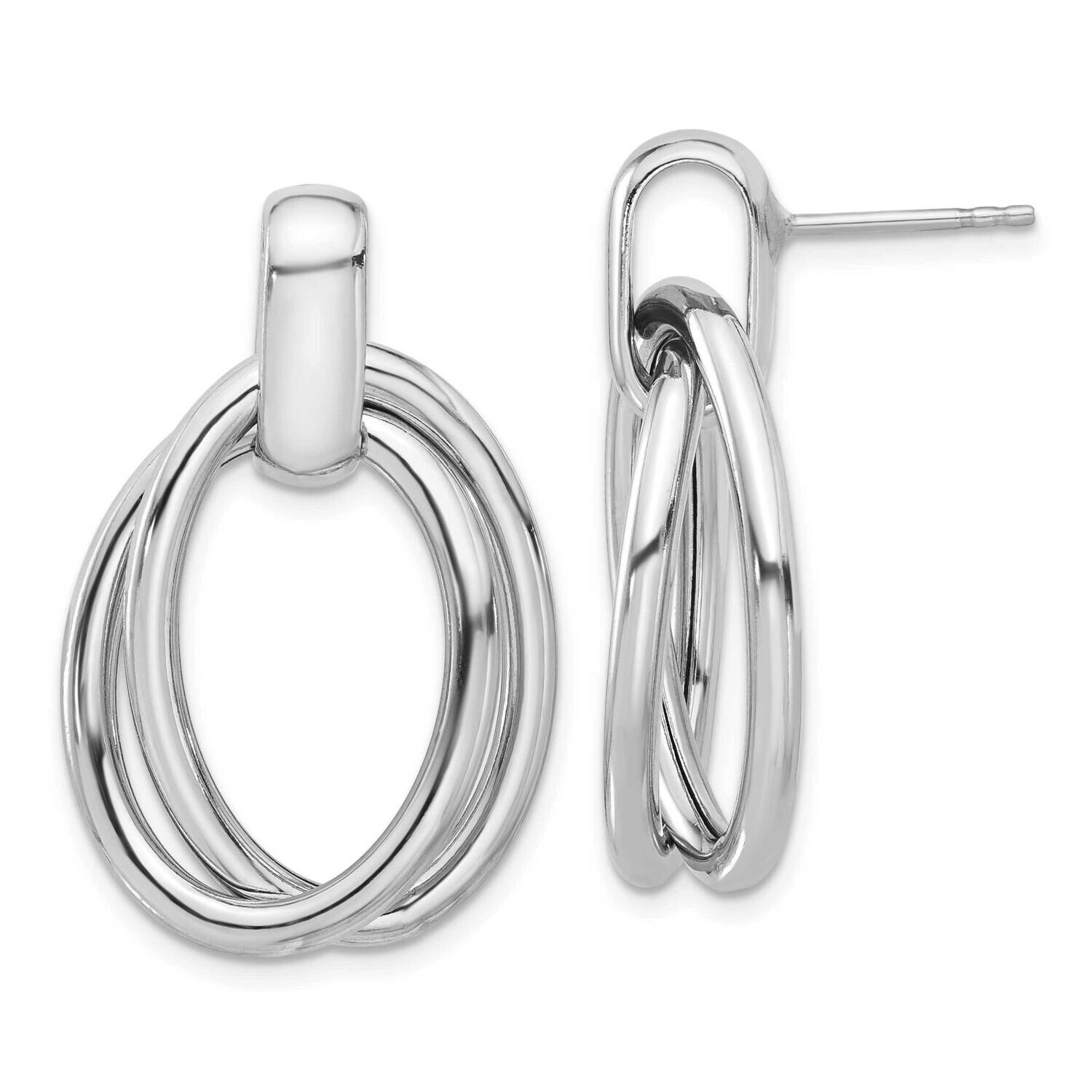 Hollow Double Link Post Dangle Earrings Sterling Silver Rhodium-Plated QE17041, MPN: QE17041,