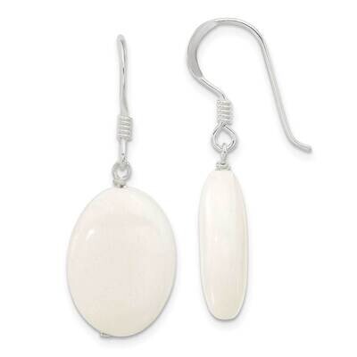 White Jade Dangle Shepherd Hook Earrings Sterling Silver QE16689, MPN: QE16689,