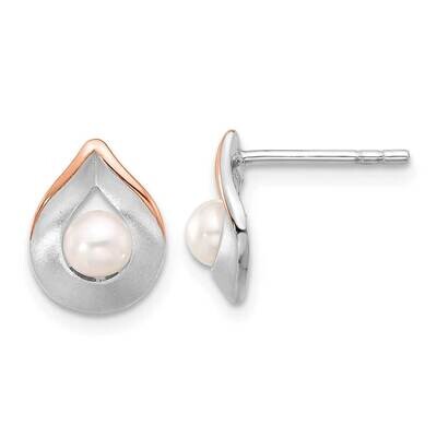 Rose Gold-Plated Brushed Polished Fwc Pearl Earrings Sterling Silver QE16754, MPN: QE16754,