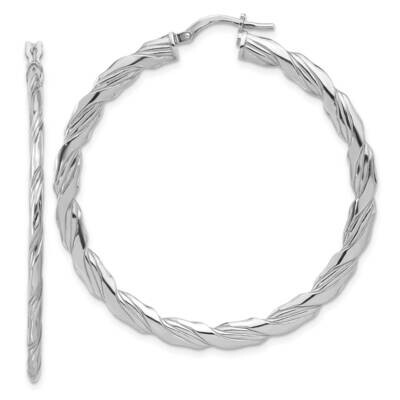 Rh-Plated Polished Textured Twisted Hoop Earrings Sterling Silver QE16885, MPN: QE16885,