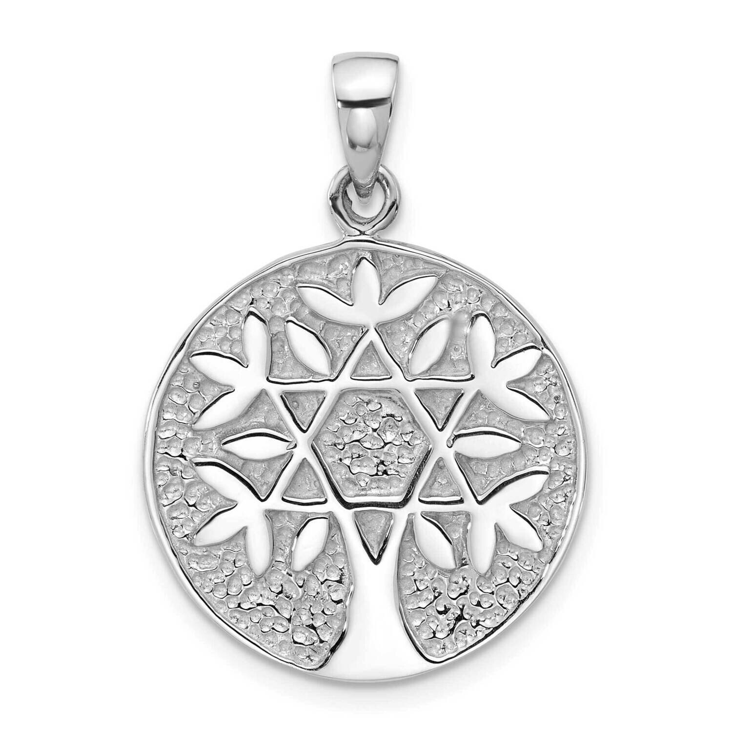 Polished Star Of David In Tree Round Pendant Sterling Silver Rhodium-Plated QC11487