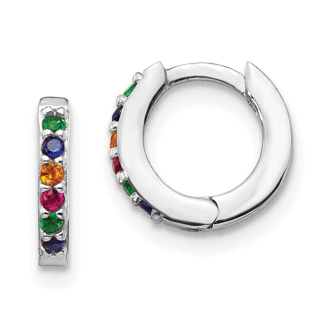Prizma Colorful CZ Small Hinged Hoop Earrings Sterling Silver Rhodium-Plated QE14454