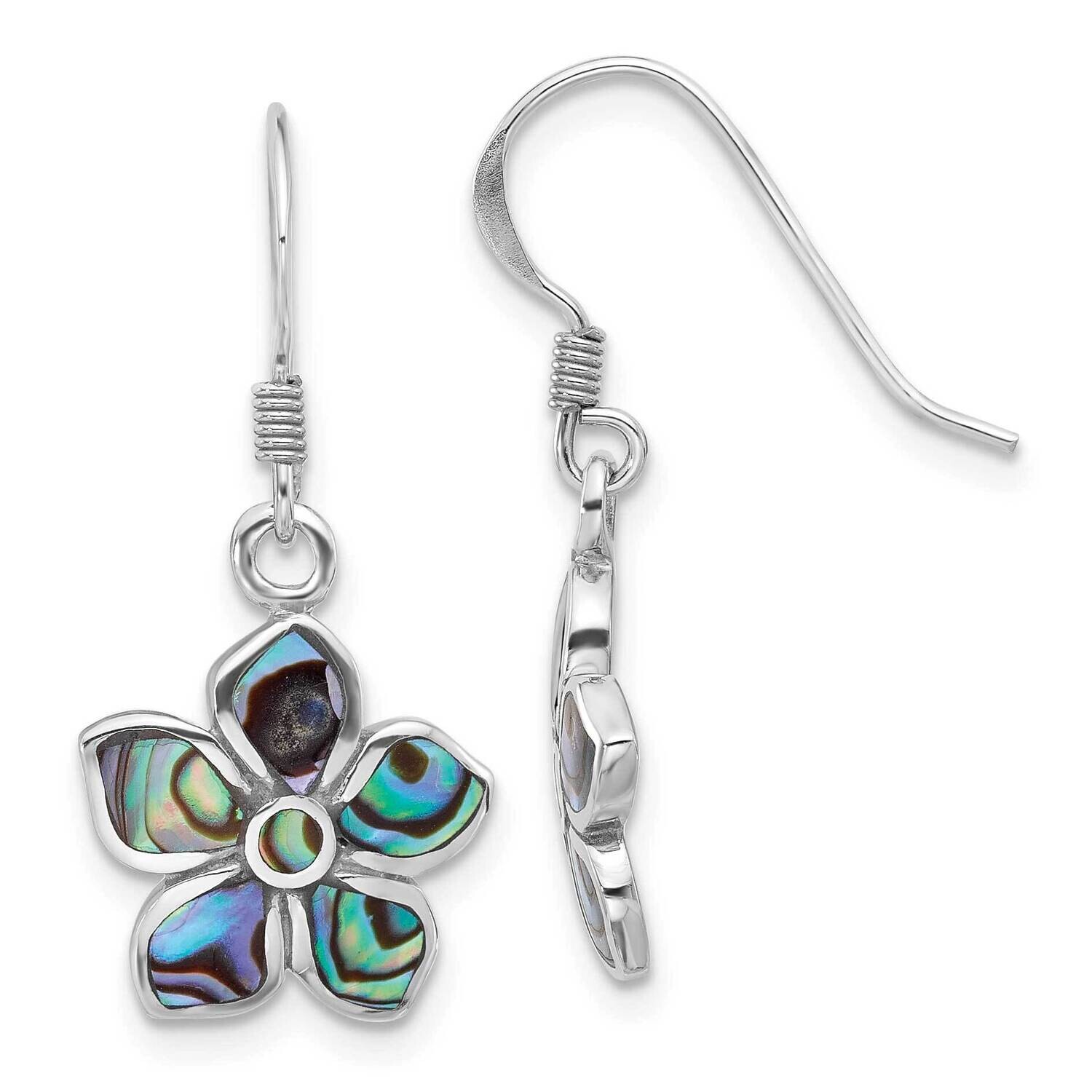 Polished Abalone Flower Dangle Earrings Sterling Silver Rhodium-Plated QE17640, MPN: QE17640,