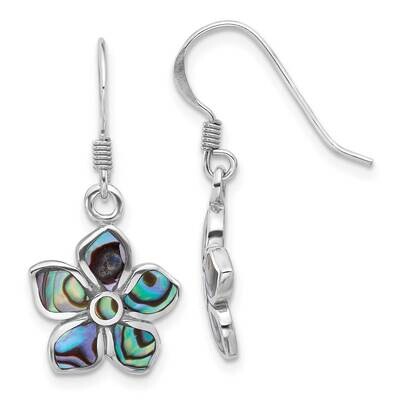 Polished Abalone Flower Dangle Earrings Sterling Silver Rhodium-Plated QE17640, MPN: QE17640,
