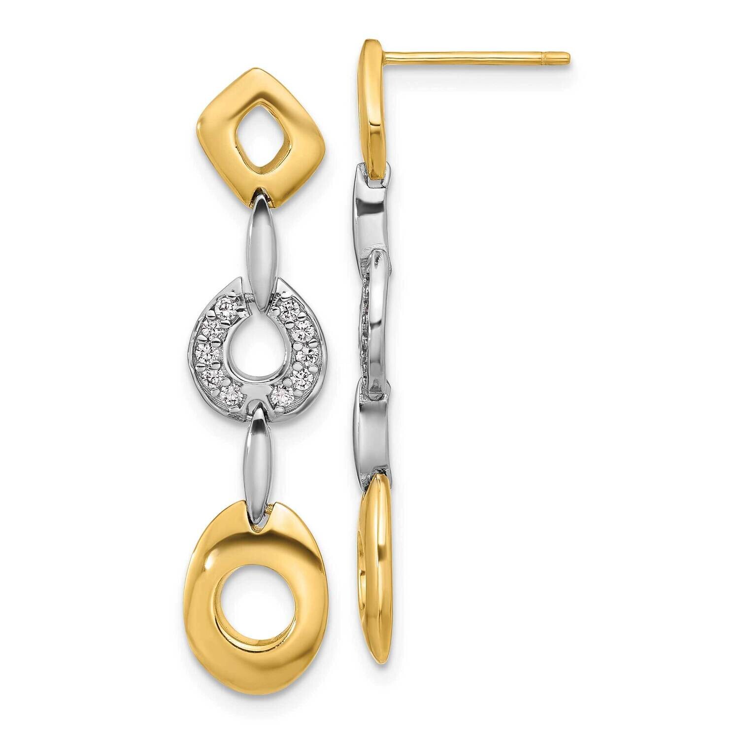 Gold-Tone Polished CZ Post Dangle Earrings Sterling Silver Rhodium-Plated QE17036, MPN: QE17036,