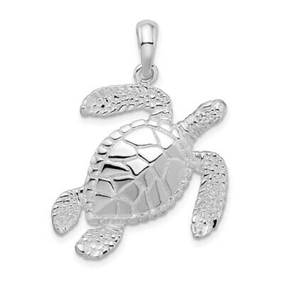 Large Swimming Sea Turtle Pendant Sterling Silver Polished QC9980, MPN: QC9980, 637218153763