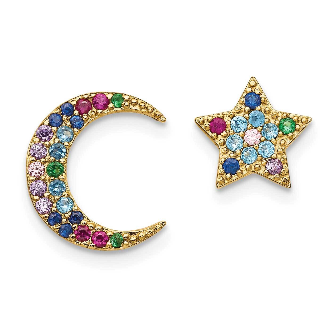 Prizma Flash Gold-Plated Moon Star Colorful CZ Post Earrings Sterling Silver Gold-Tone 14k QE14449G…
