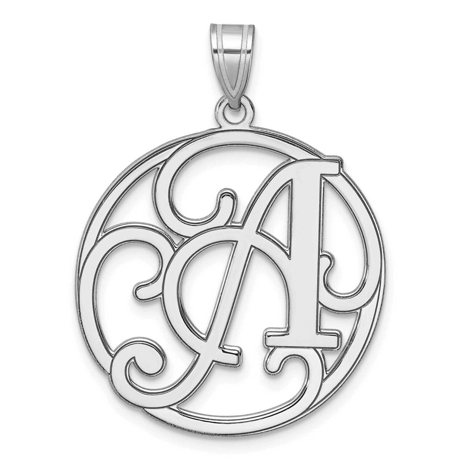 Large Fancy Script Letter A Initial Pendant Sterling Silver Rhodium-Plated QC11258A, MPN: QC11258A,