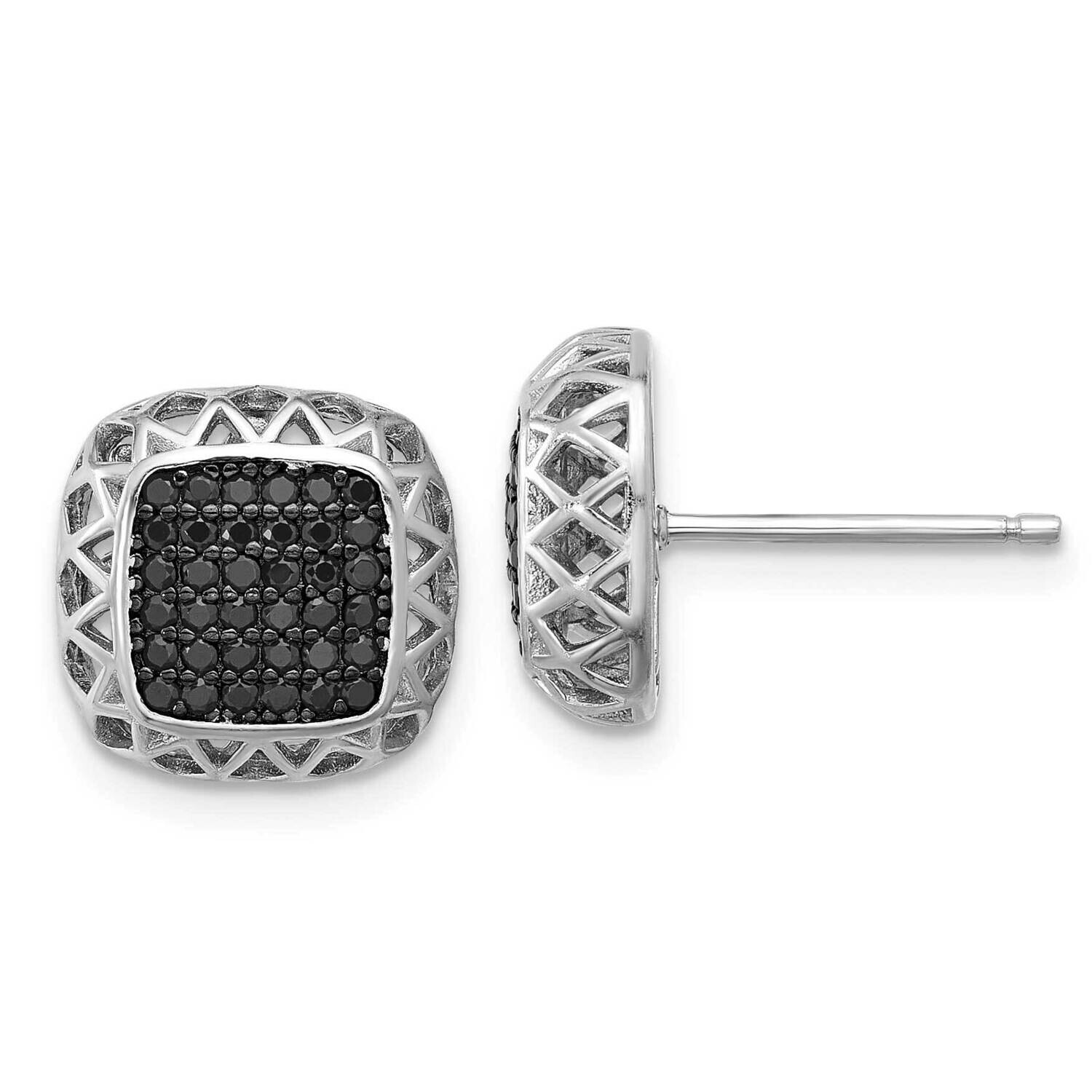 Polished Black Spinel Square Post Earrings Sterling Silver Rhodium-Plated QE17407, MPN: QE17407,