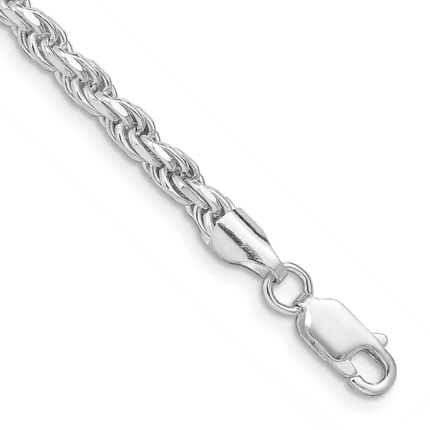 3.5mm Diamond-Cut Rope Chain 10 Inch Sterling Silver Rhodium-Plated QDC080R-10