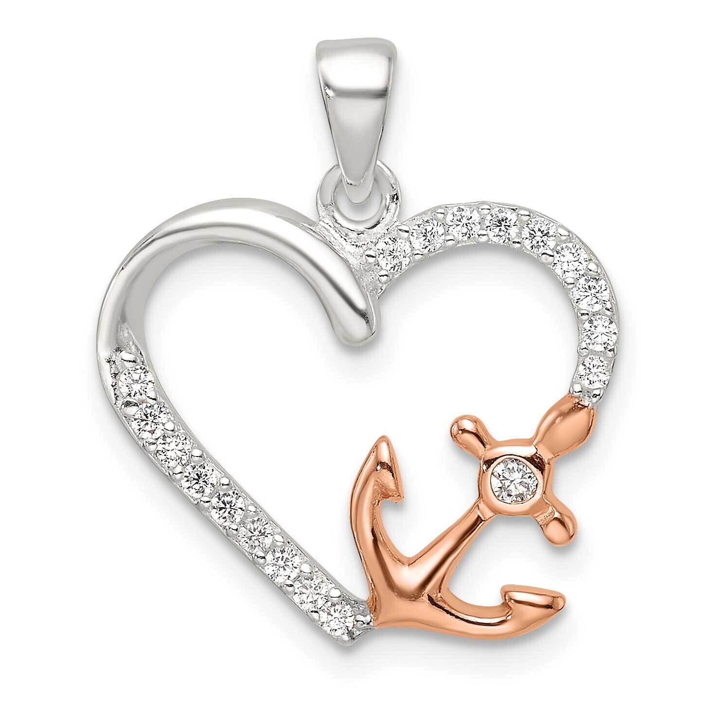 Rose-Tone Polished CZ Anchor Heart Pendant Sterling Silver QC11360, MPN: QC11360,