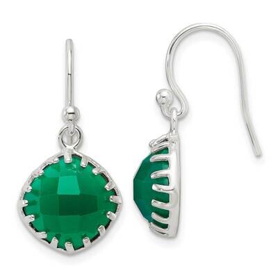 Checkerboard Green Onyx Cushion Dangle Earrings Sterling Silver Polished QE17432, MPN: QE17432,