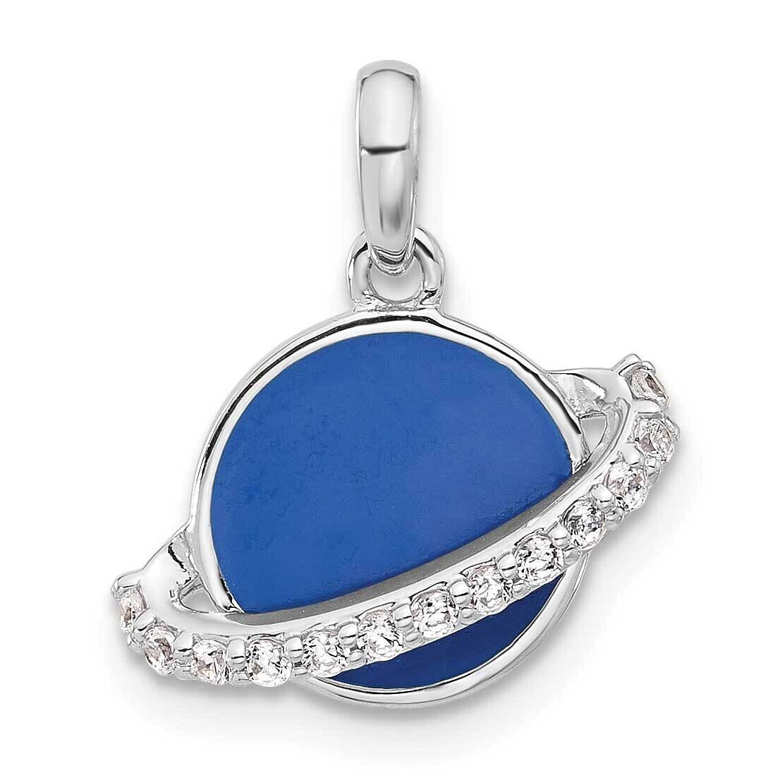 Rh-Plated Polished Round Blue Enamel CZ Planet Pendant Sterling Silver QC11310 by Men&#39;s Jewelry and…