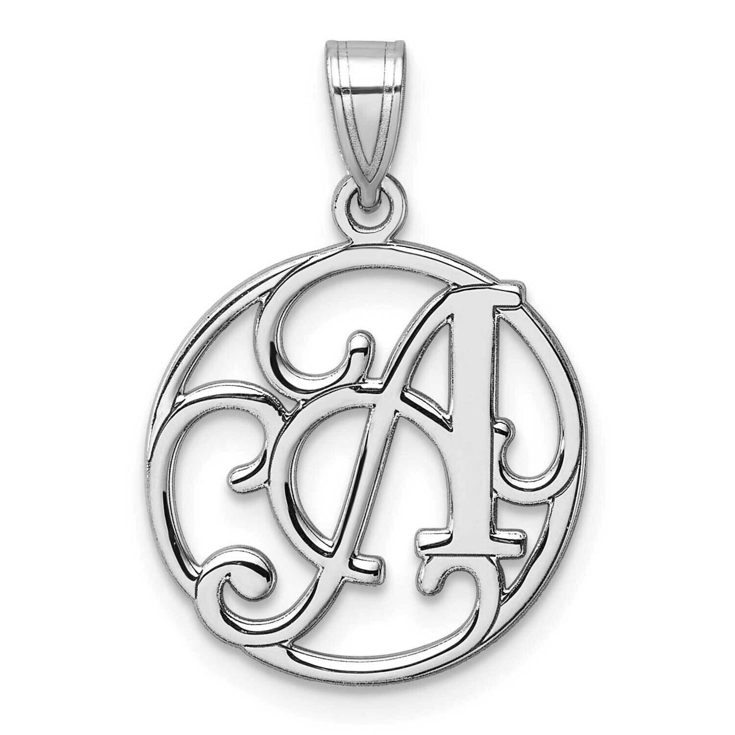 Small Fancy Script Letter A Initial Pendant Sterling Silver Rhodium-Plated QC11257A, MPN: QC11257A,