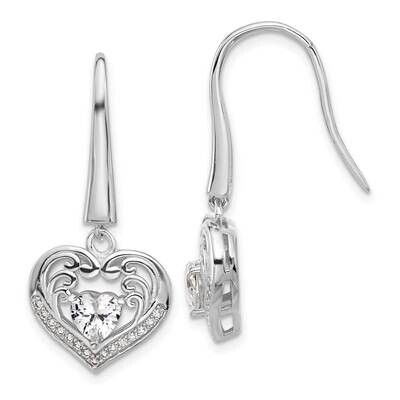 Cheryl M Brilliant-Cut CZ Heart Dangle Earrings Sterling Silver Rhodium-Plated QCM1598, MPN: QCM159…