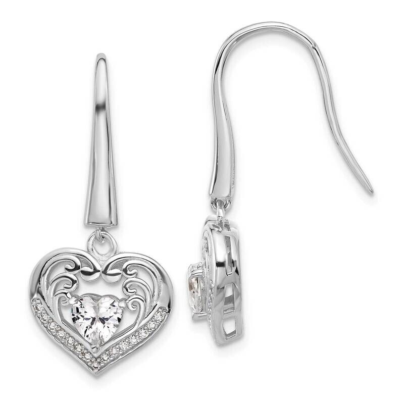 Cheryl M Brilliant-Cut CZ Heart Dangle Earrings Sterling Silver Rhodium-Plated QCM1598