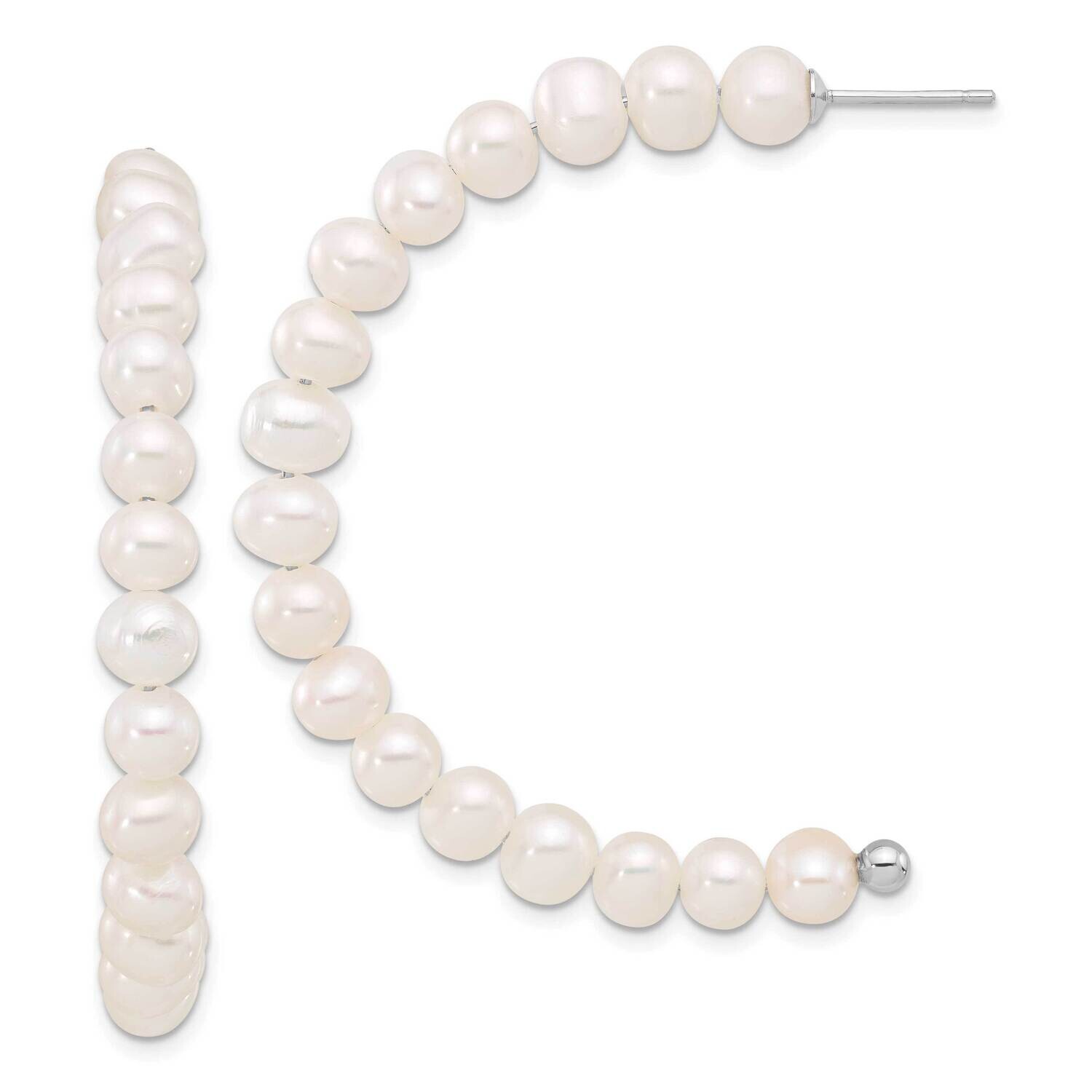 5-6mm Fwc Pearl Post J-Hoop Earrings Sterling Silver Rhodium-Plated QE17247, MPN: QE17247,