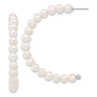 5-6mm Fwc Pearl Post J-Hoop Earrings Sterling Silver Rhodium-Plated QE17247, MPN: QE17247,