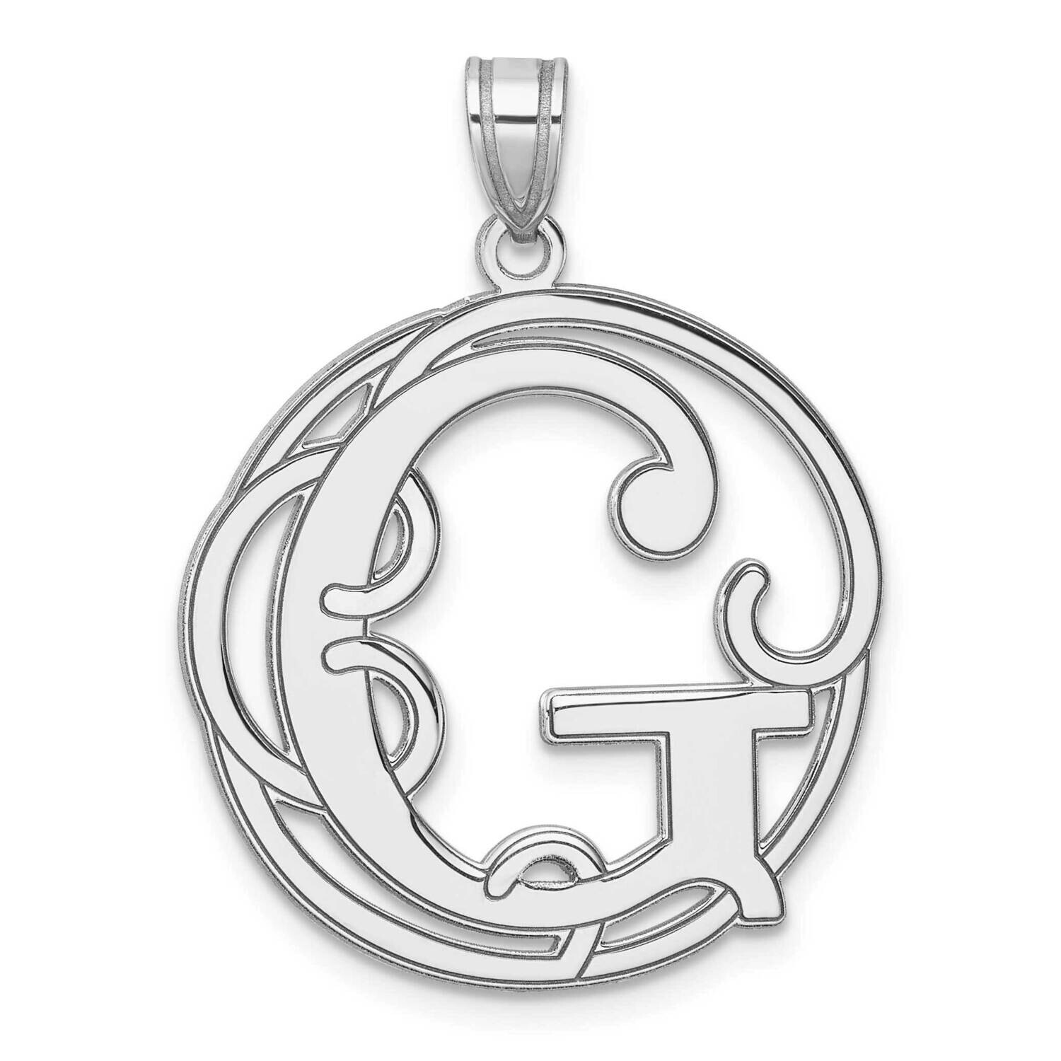 Large Fancy Script Letter G Initial Pendant Sterling Silver Rhodium-Plated QC11258G, MPN: QC11258G,