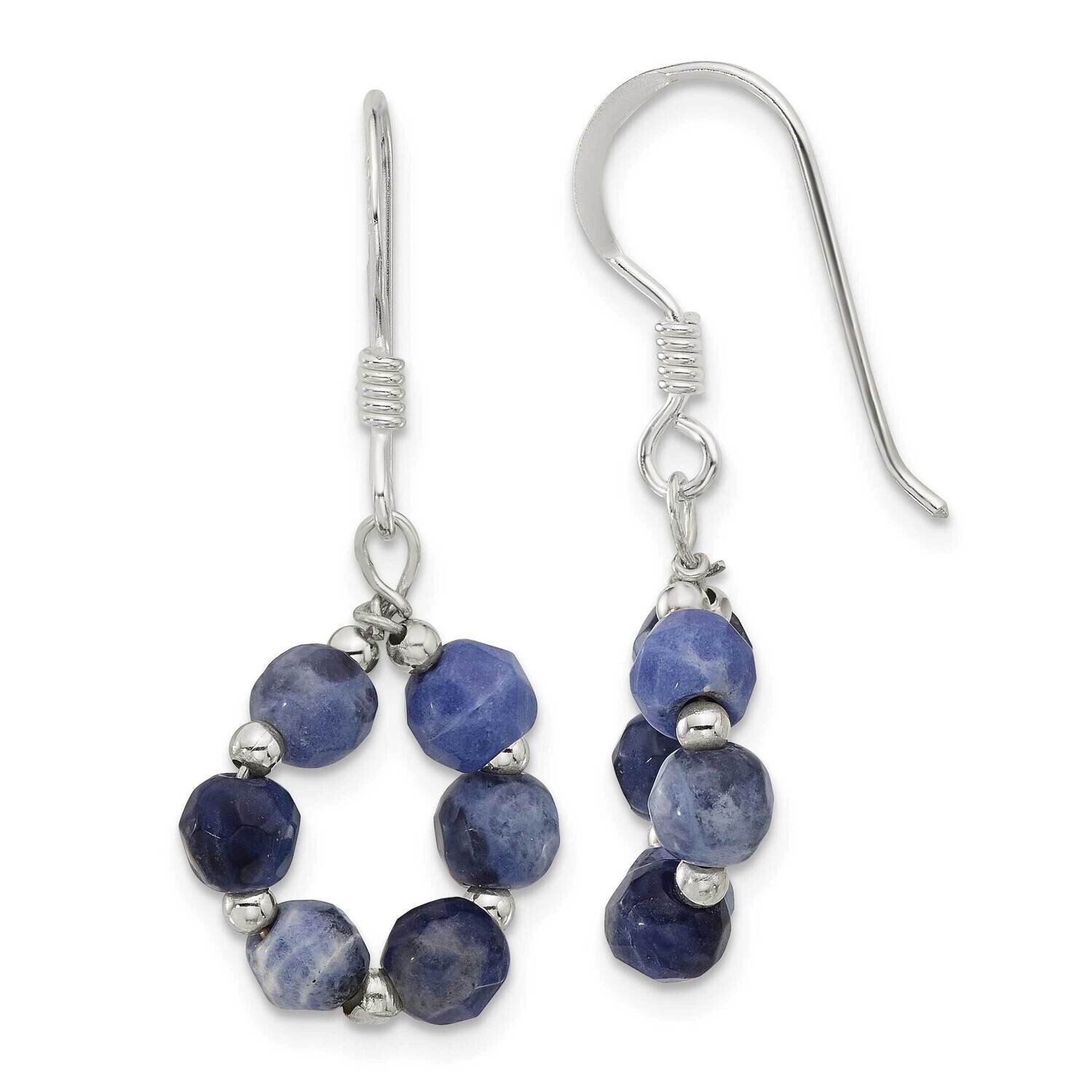 Blue Sodalite Beaded Dangle Shepherd Hook Earrings Sterling Silver QE16699