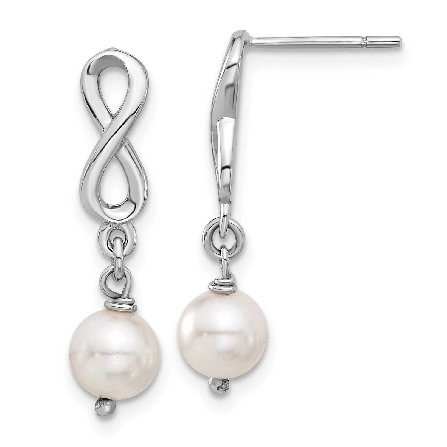 Glass Pearl Infinity Post Dangle Earrings Sterling Silver Rhodium-Plated QE17272, MPN: QE17272,