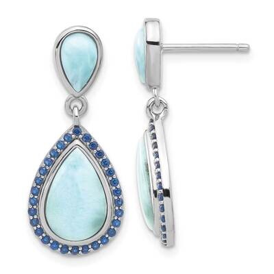 Rh-Plated Blue CZ &amp; Larimar Teardrop Post Dangle Earrings Sterling Silver QE17421, MPN: QE17421,