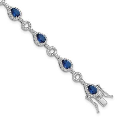 Cheryl M Fancy Brilliant-Cut Blue Glass &amp; Brilliant-Cut White CZ Circle Teardrop 7.5 Inch Bracelet …
