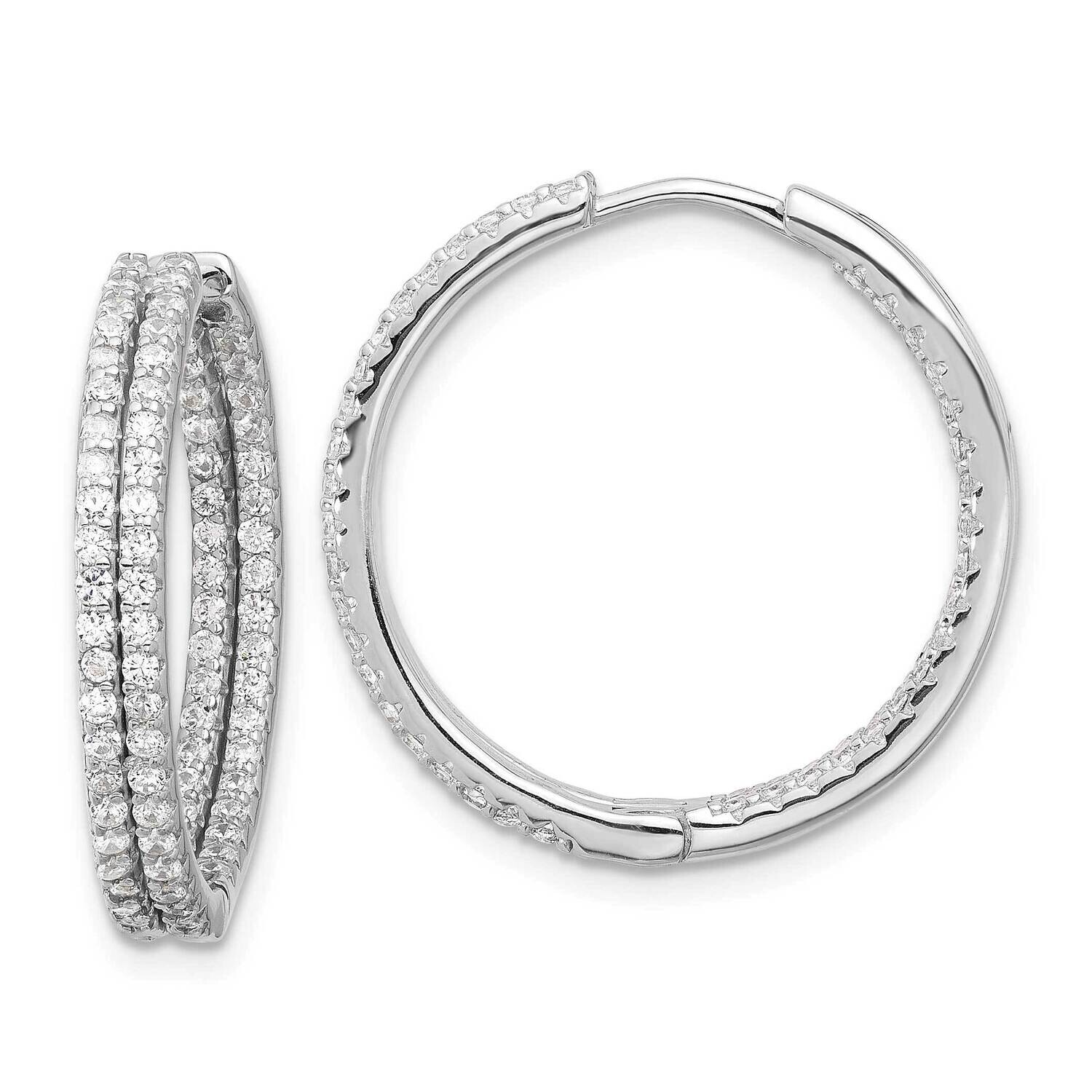 Double Row CZ In Out Hoop Earrings Sterling Silver Rhodium-Plated QE17201