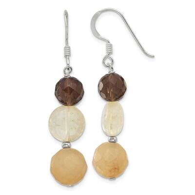 Yellow Quartz Jade Smoky Quartz Dangle Earrings Sterling Silver QE17339, MPN: QE17339,