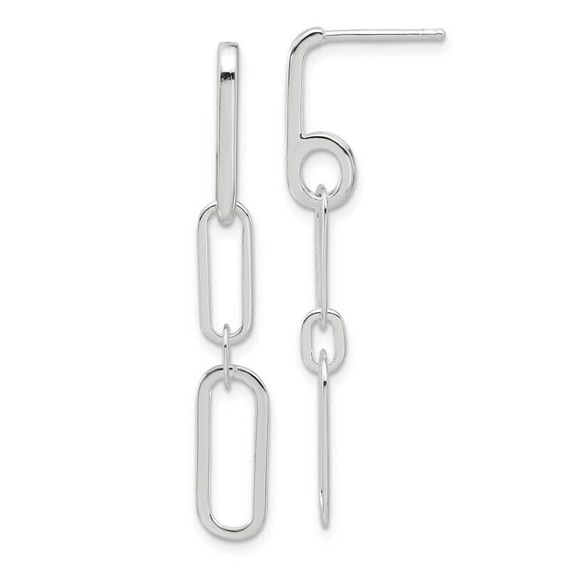 E-Coated Paperclip Link Post Dangle Earrings Sterling Silver QE17048, MPN: QE17048,