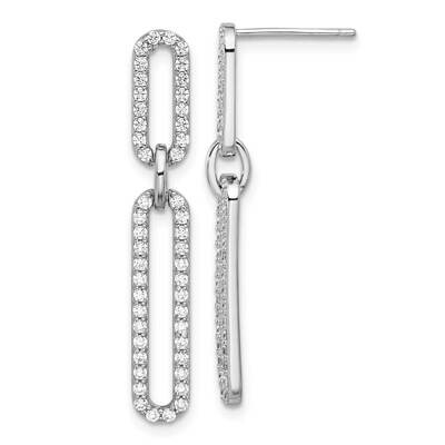 Rh-Plated Polished CZ Paperclip Post Dangle Earrings Sterling Silver QE17141, MPN: QE17141,