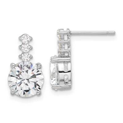 Polished 8mm CZ Post Dangle Earrings Sterling Silver Rhodium-Plated QE17151, MPN: QE17151,